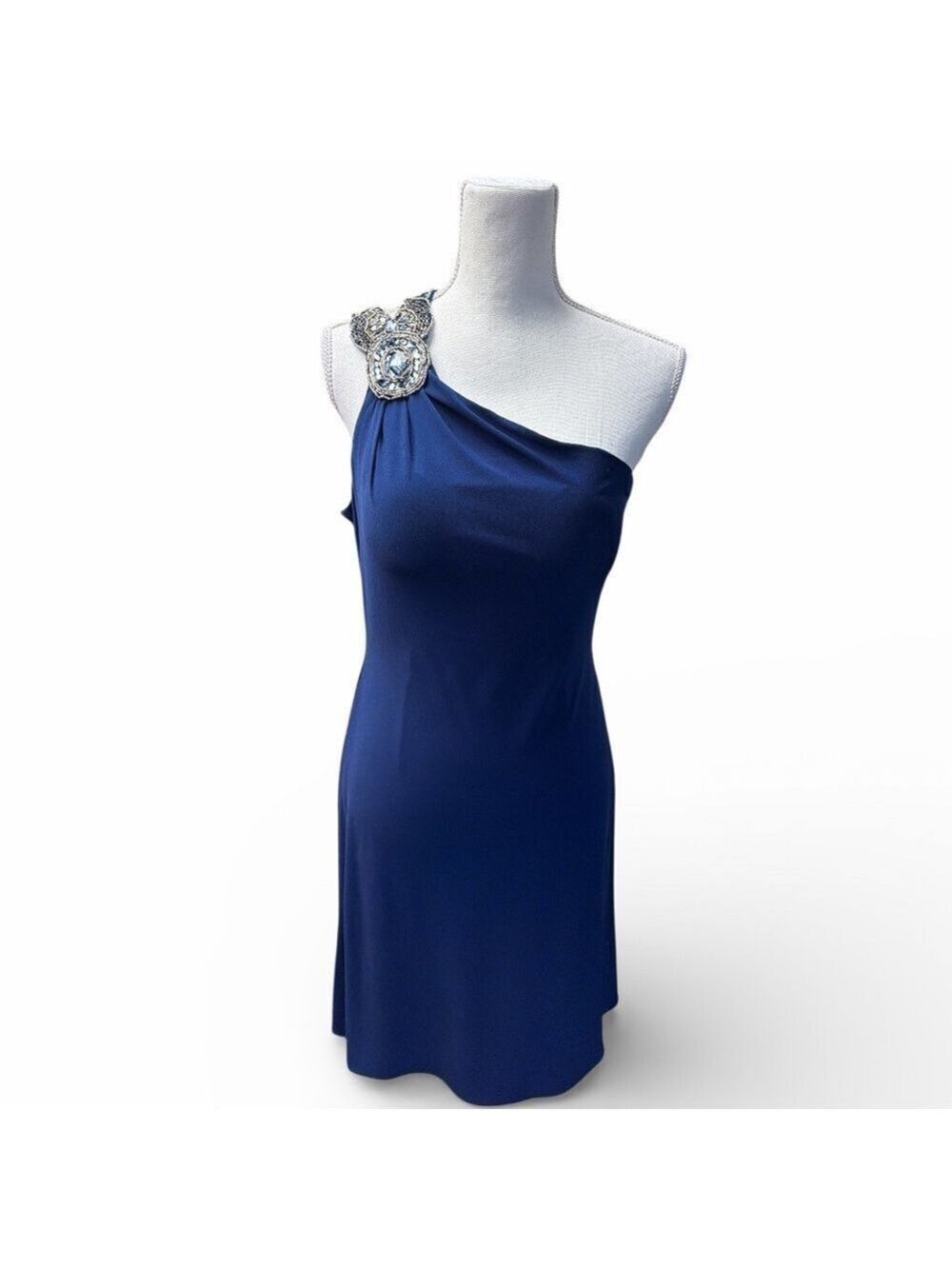 Jackie Jon New York Blue one-shoulder-jeweled Evening Dress Size 8
